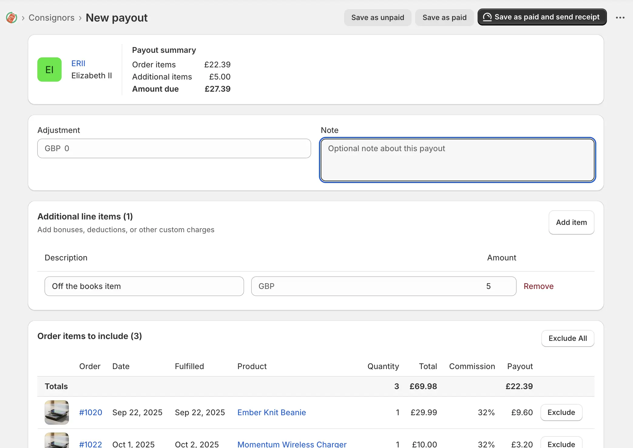 Payouts form
